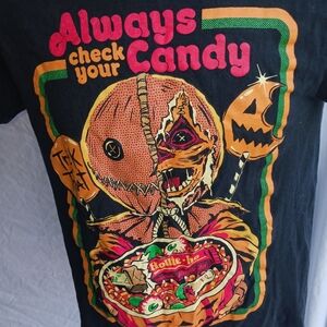 Vintage Steven Rhodes Shirt Mens  S Black Halloween Check Your Candy Spooky